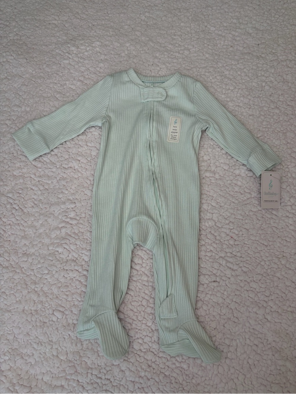 Two Way Zipper Easy Diaper Changes One-Piece Pajamas for Baby Light Green Ribbed